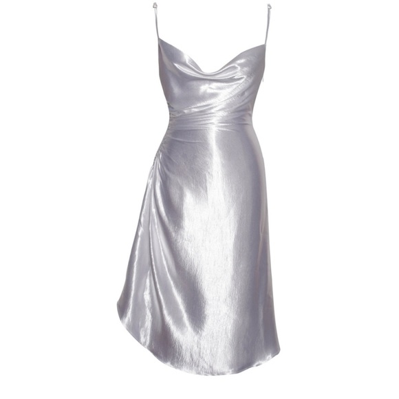 Miss Circle white satin like strapped dress with high slit - Picture 8 of 11